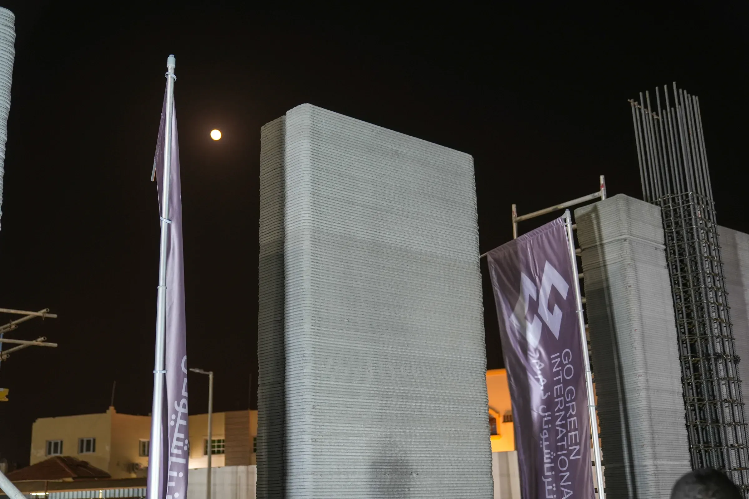 Printed columns at night