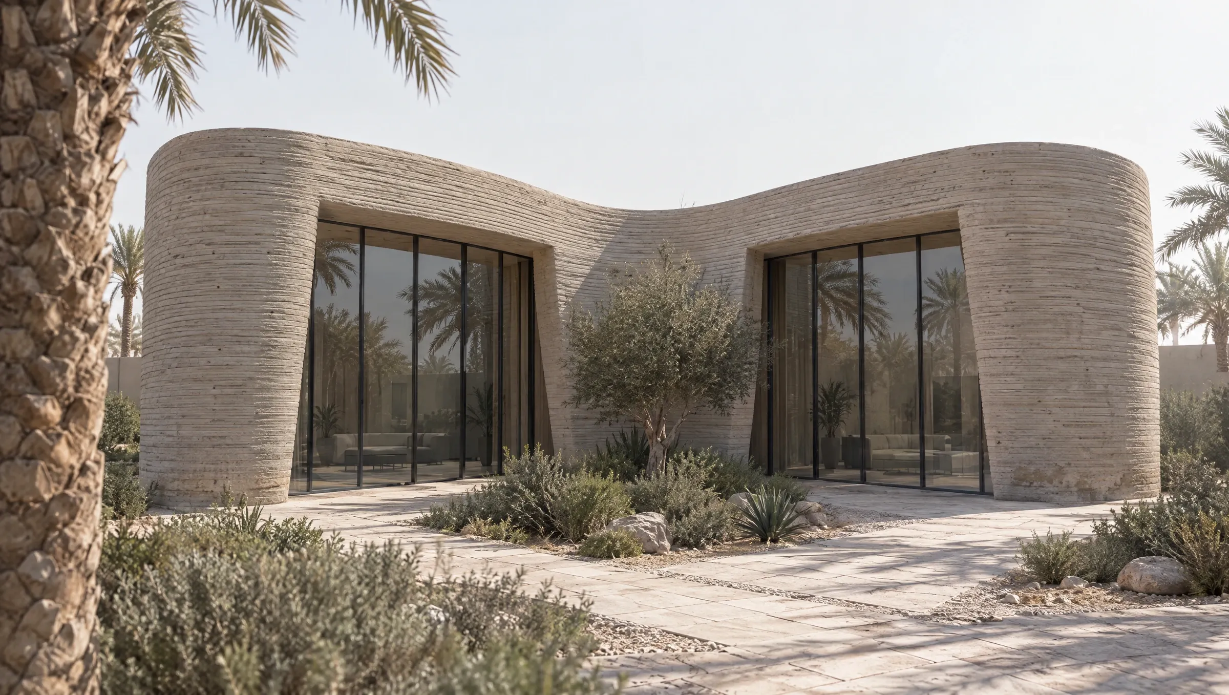Majlis concept with curved printed walls and a glazed front